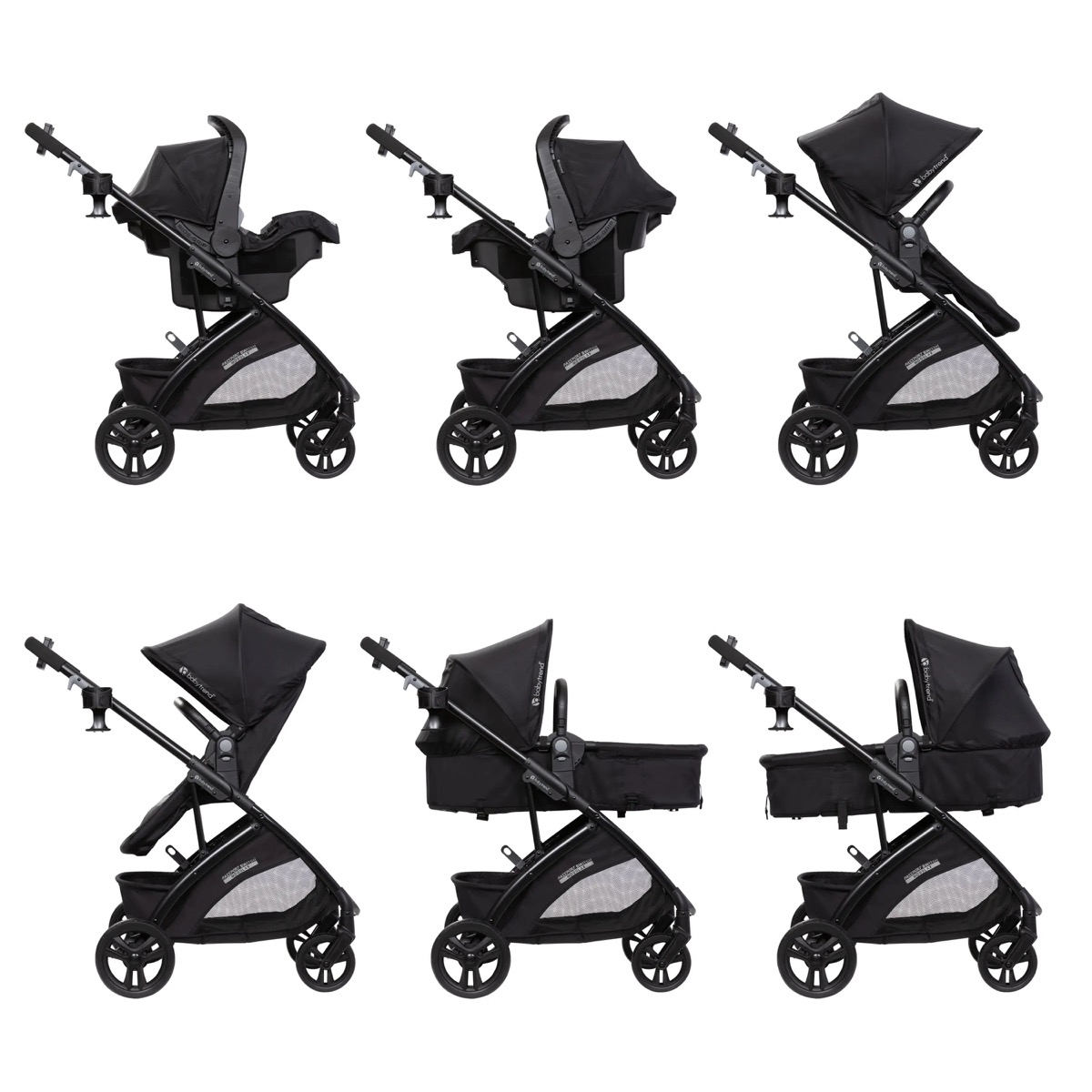 Official Baby Trend gallery detail view of the Passport Switch 6-in-1 travel system in Dash Black from the Dash Black variant gallery