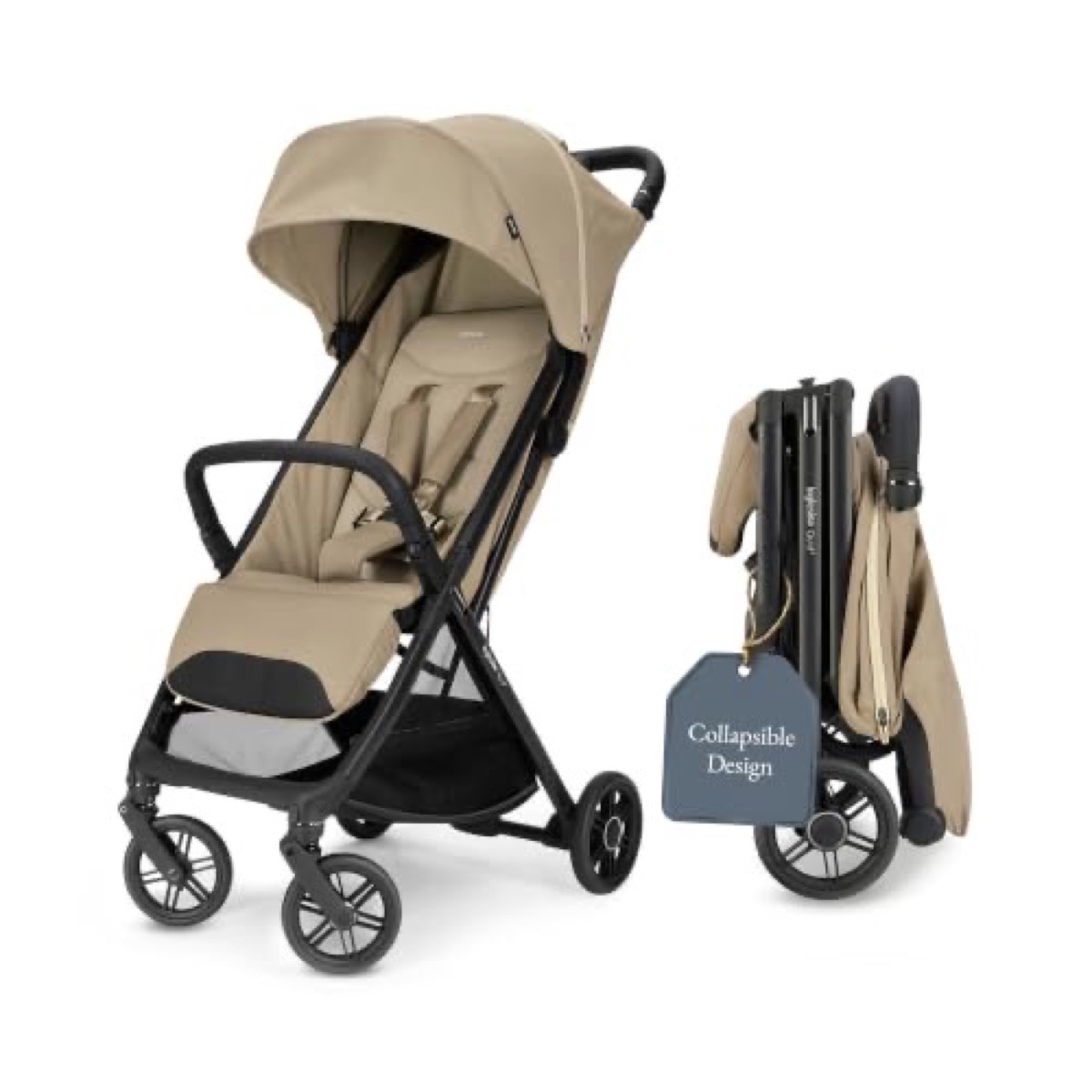 Inglesina Quid3 in Cosmic Black pictured with the travel carry bag accessory in a carrying context